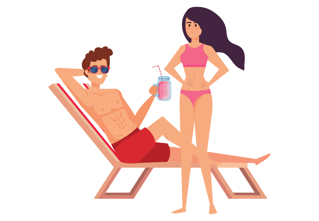 man-holding-drink-and-woman-both-in-swimsuits