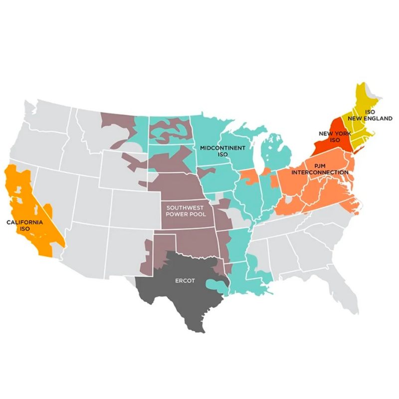 Map of Regional Transmission Operators of US Electric Grid