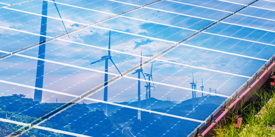 solar-panel-with-windmills-reflecting-off-panels