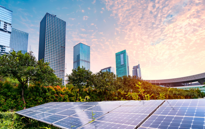 solar-panels-near-city-skyline