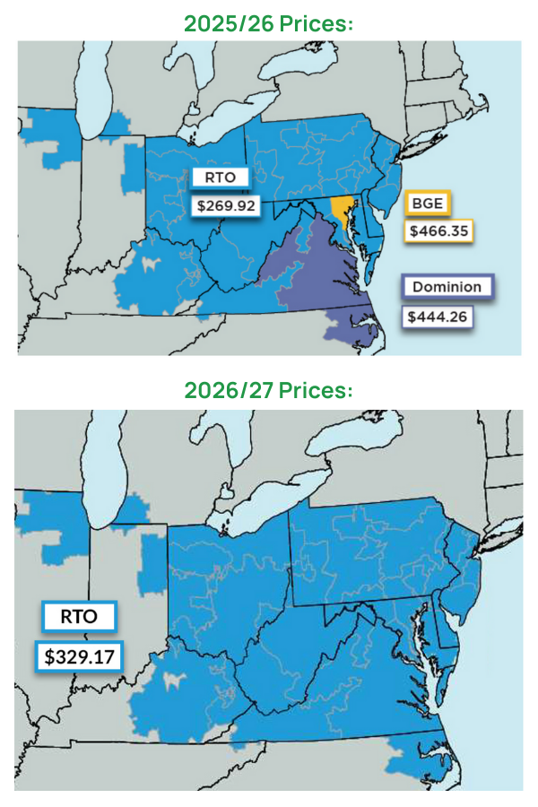 map of current vs. future PJM capacity rates as of 2025 map of current vs. future PJM capacity rates as of 2025